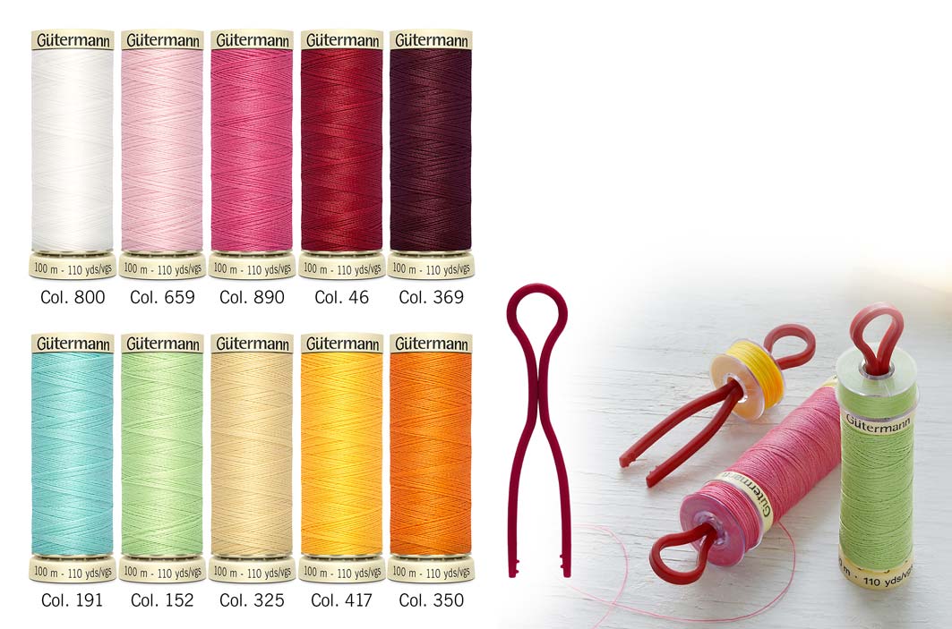 Sewing thread set with 10 Bobbin clips - content