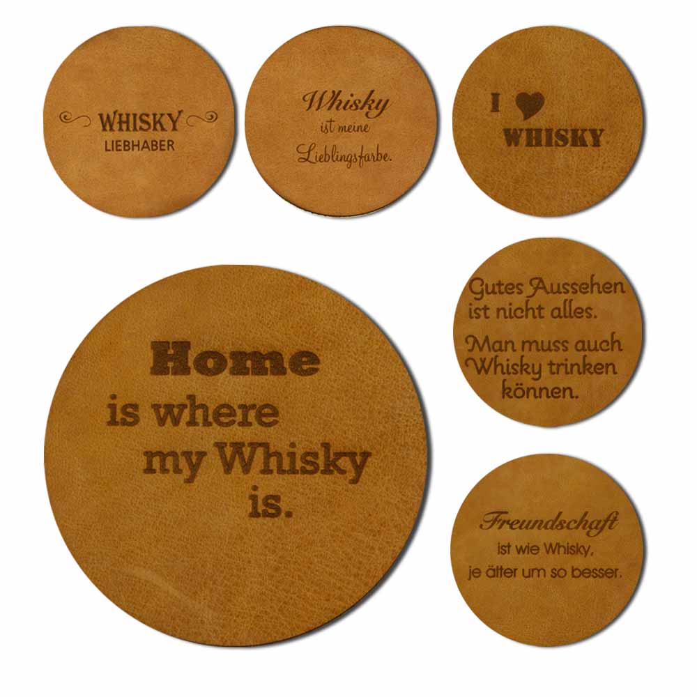 Leather whisky glass coasters - set of 6