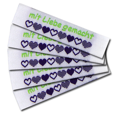 Woven Label with design "mit Liebe gemacht"