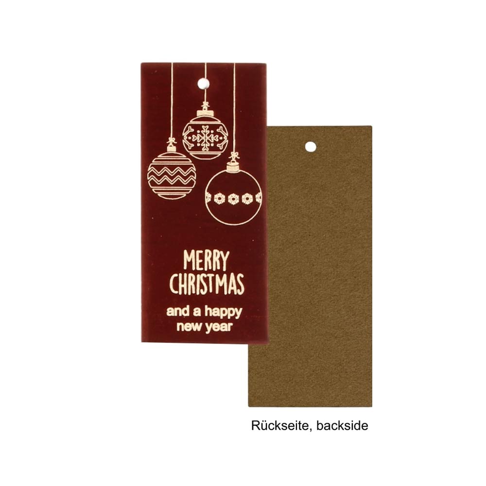 Hang tag "Merry Christmas" three Christmas balls - glossy