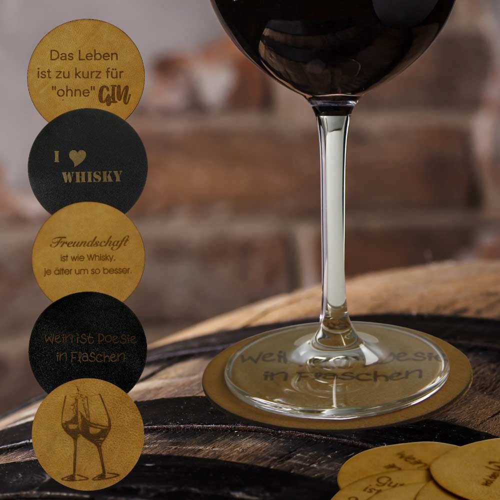 Wine glass coasters made of leather - set of 6