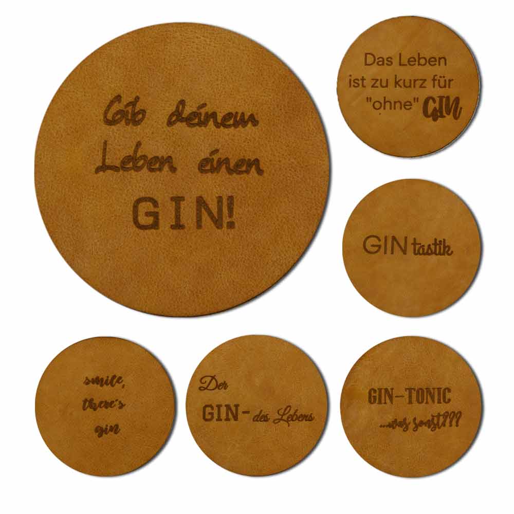 Glass coasters Gin made of leather