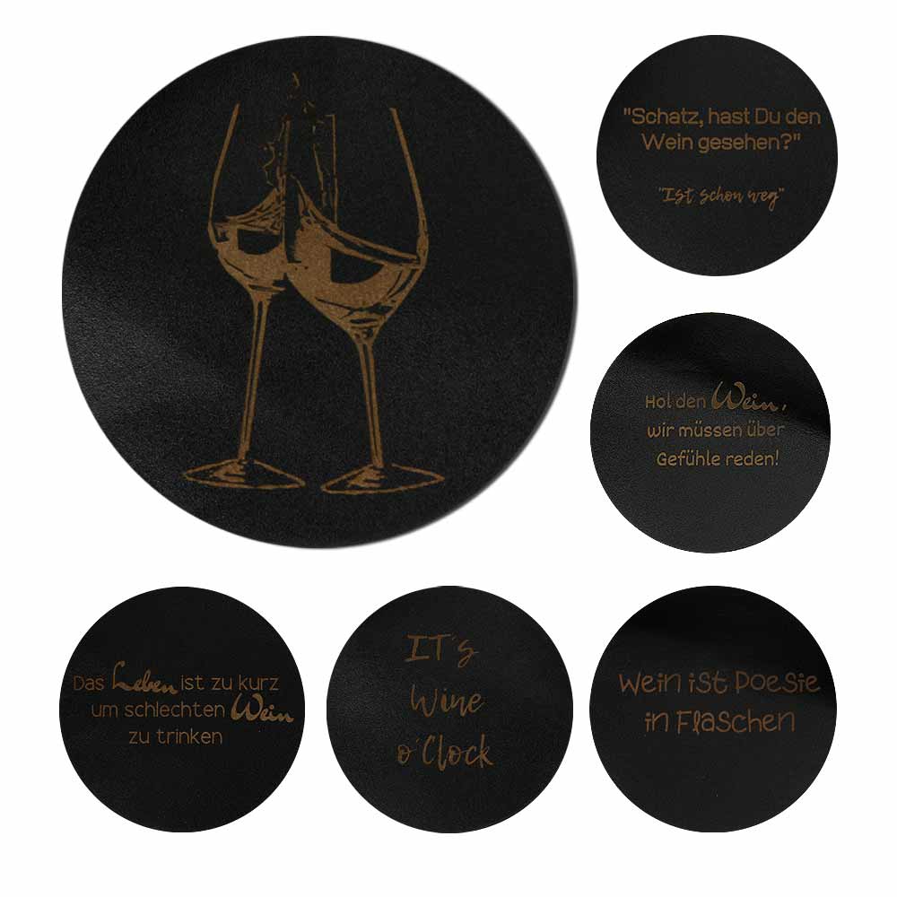 Wine glass coasters made of leather - set of 6