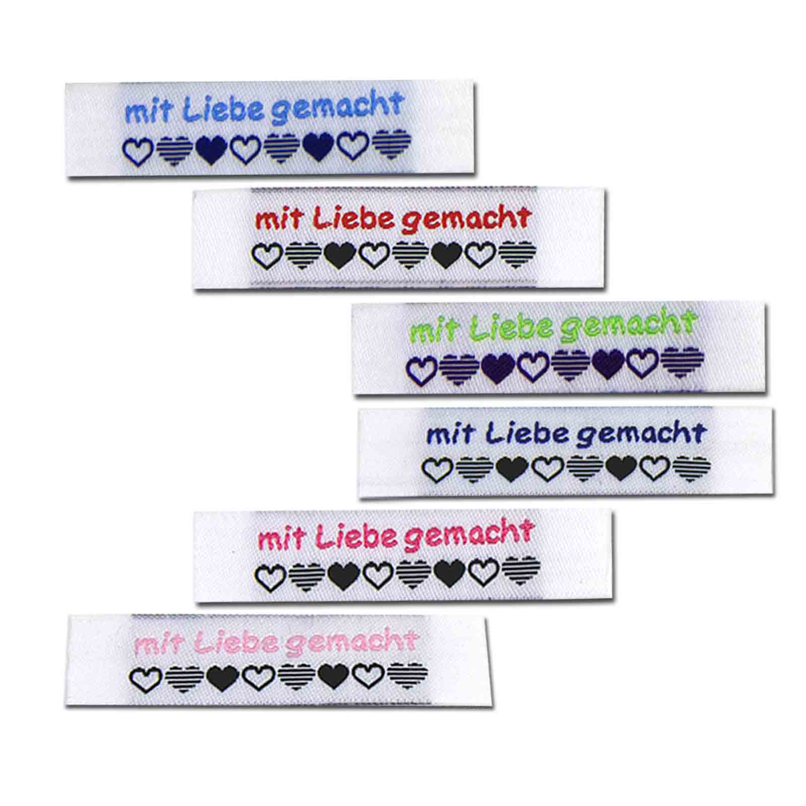 Woven Label with design "mit Liebe gemacht"