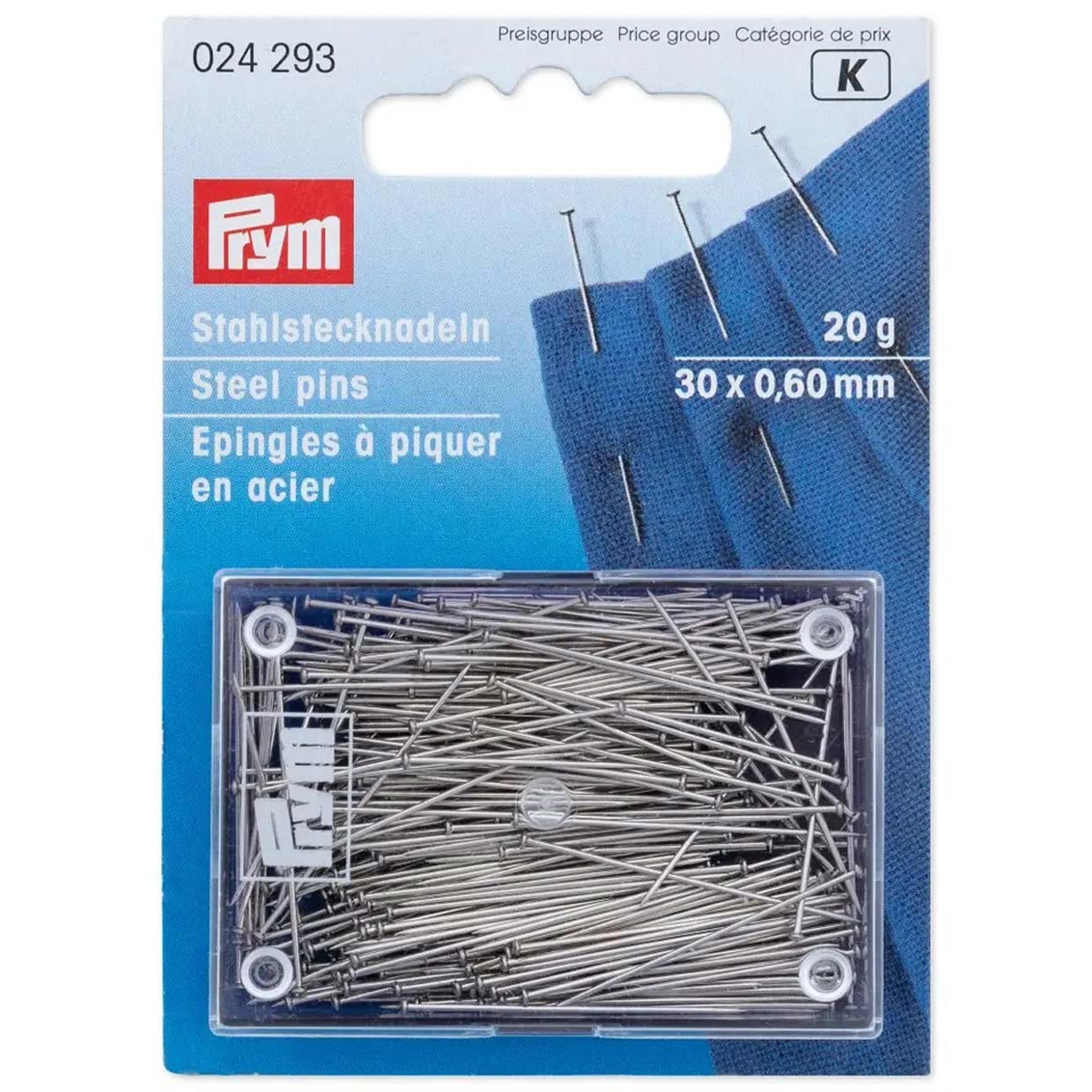 Prym Stecknadeln, 0,60 x 30mm, silberfarbig, 20g, Karte mit Dose - 024293 namensbaender