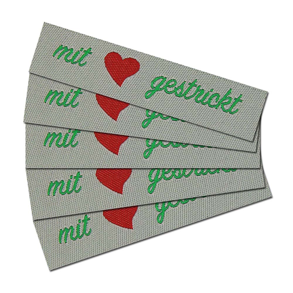 Étiquette textile „mit Liebe genäht, gestrickt, gestickt“