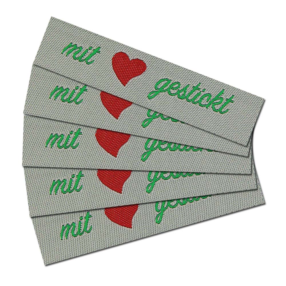 Étiquette textile „mit Liebe genäht, gestrickt, gestickt“