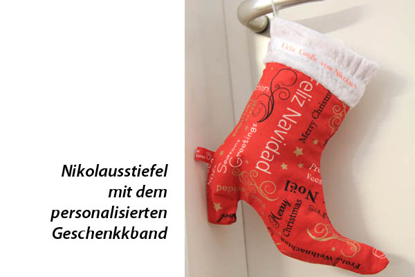 Nikolausstiefel mit dem bedruckten Geschenkband – Nähanleitung