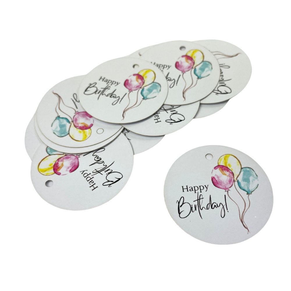 Kartonanhänger, Hangtag mit Design Luftballon und Text "Happy Birthday!"