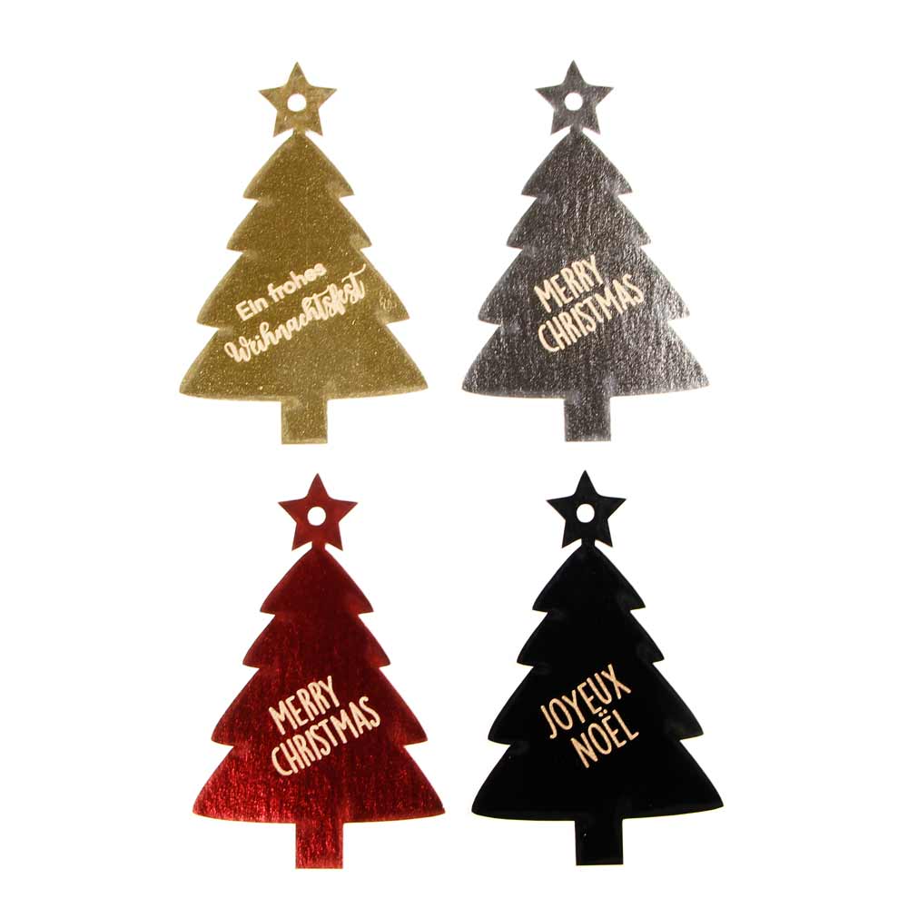 Hang tags | étiquette cartonnée "Joyeux Noël" motif sapin de Nöel effet métal