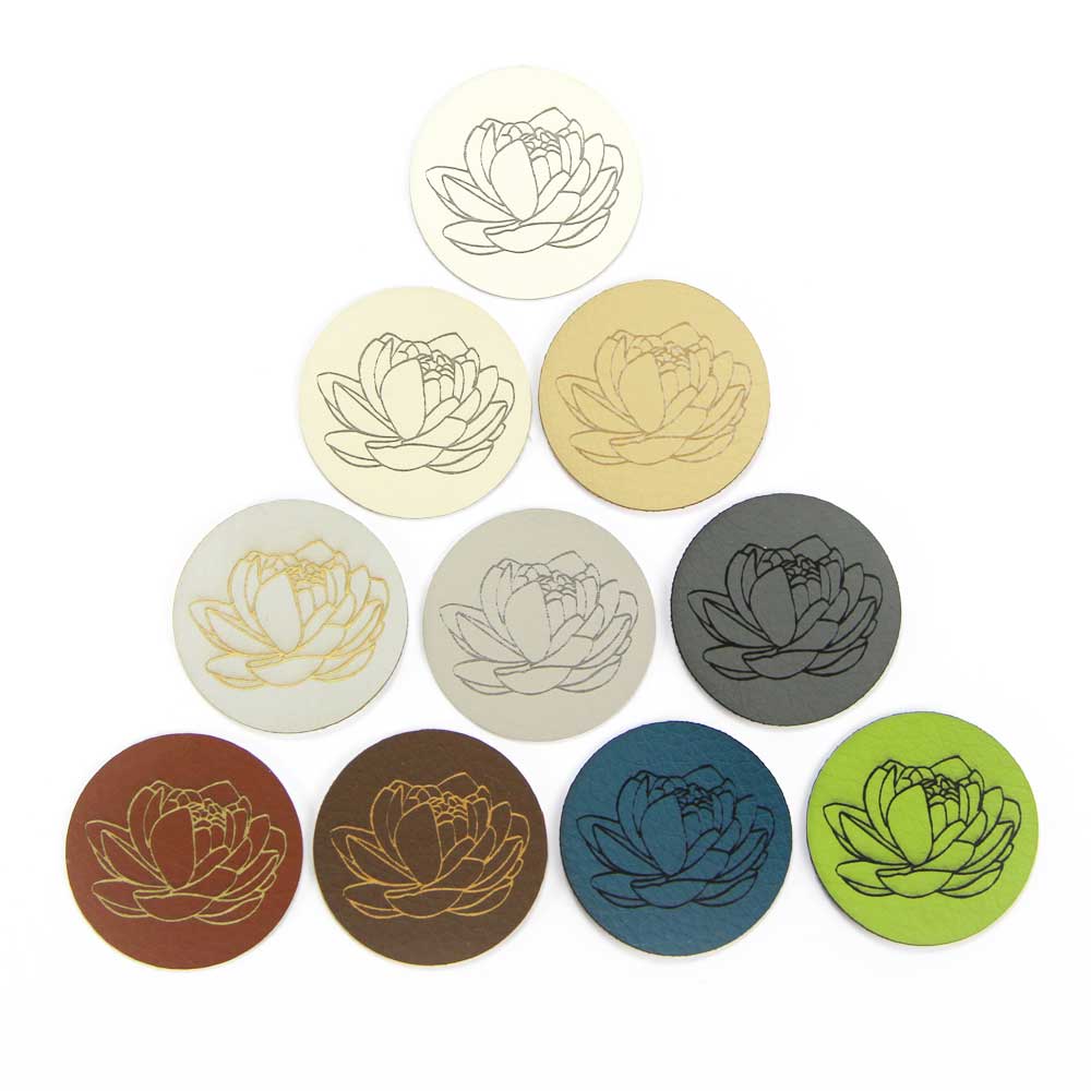 Imitation leather labels "Water lily", round