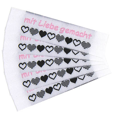 Woven Label with design "mit Liebe gemacht"