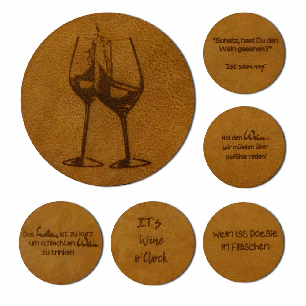 Wine glass coasters made of leather - set of 6