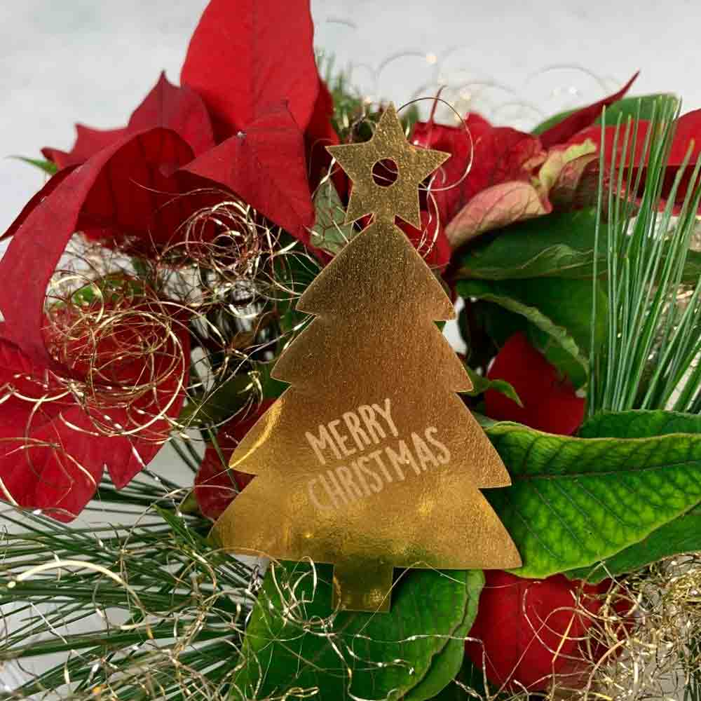 Hangtag | Kartonetikett "Frohe Weihnachten" Weihnachtsbaum metallic