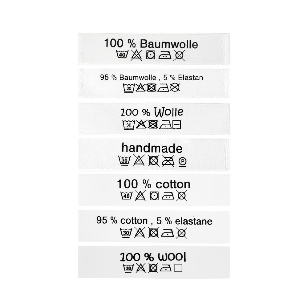 Care labels with washing and care symbols